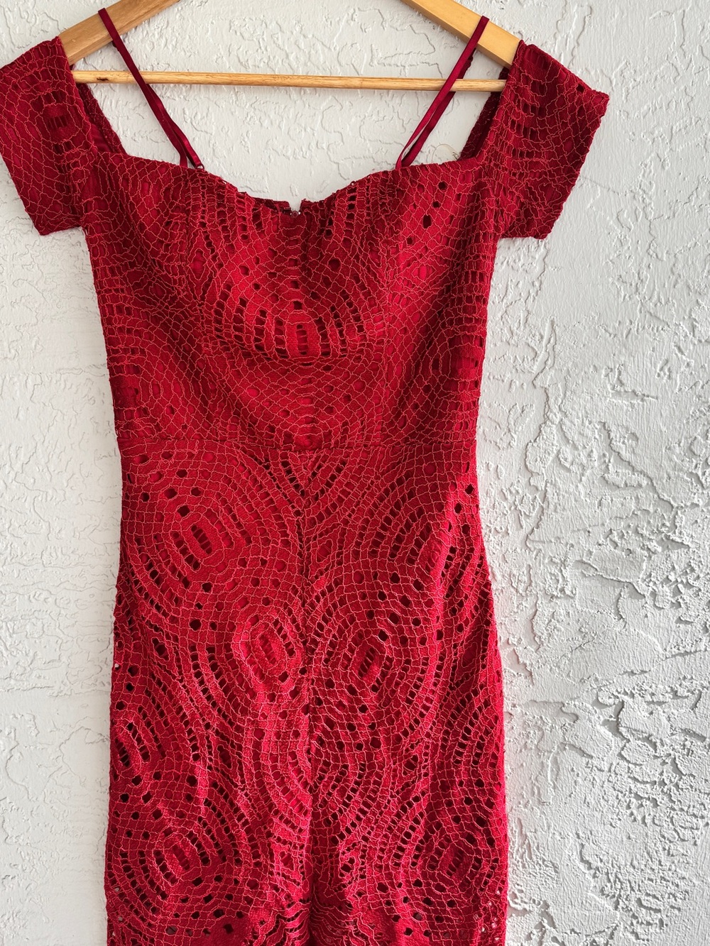 Trixxi Red Off-Shoulder Crochet Mini Dress